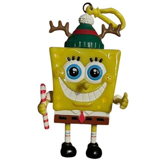 Spongebob Squarepants Christmas Holiday Ornament Backpack Clip 2003 Viacom 4" - Picture 1 of 4